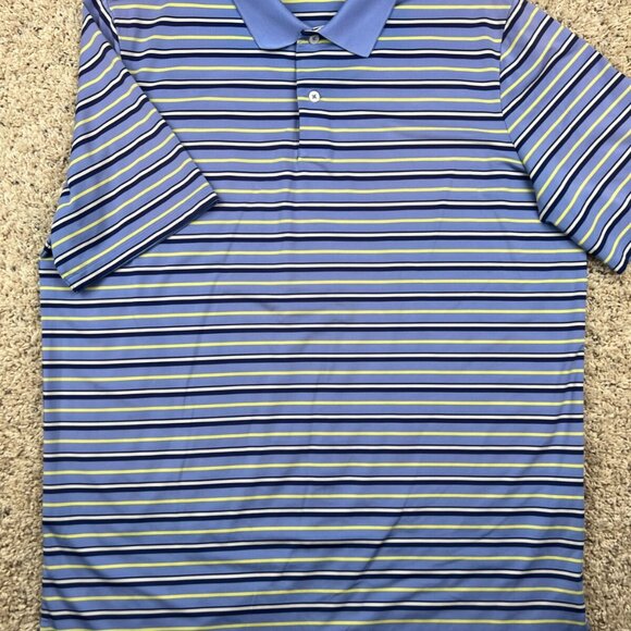 RLX Ralph Lauren Men Golf Polo Shirt Blue Yellow Striped Short Sleeve Large - Picture 6 of 11